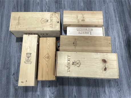 LOT OF 7 WOODEN WINE BOXES