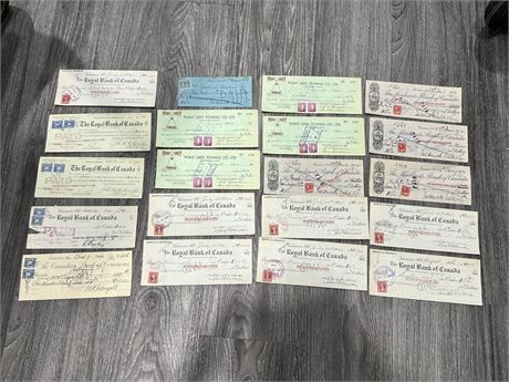 20 EARLY 1900s BANK CHEQUES FROM VANCOUVER (Point grey towing)
