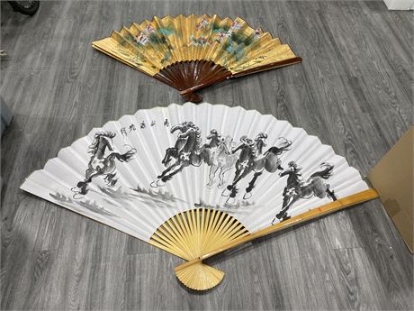 2 LARGE VINTAGE ORIENTAL WALL FANS (LARGEST IS 79”X48”)