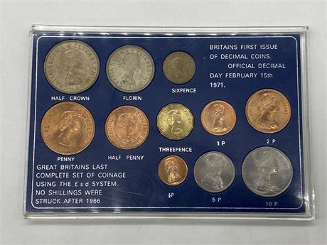 BRITAINS FIRST ISSUE OF DECIMAL COINS