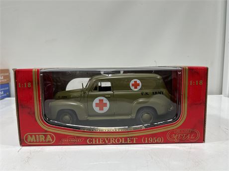 1/18 SCALE MIRA 1950 CHEVROLET US ARMY AMBULANCE DIECAST