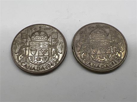 1945 & 1947 CANADIAN SILVER HALF DOLLARS