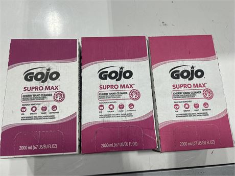 3 NEW BOXES OF GOJO SUPRO MAX INDUSTRIAL HAND CLEANER - 2000ML PER BOX
