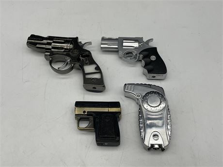 4 SMALL GUN LIGHTERS - LARGEST IS 3.5”