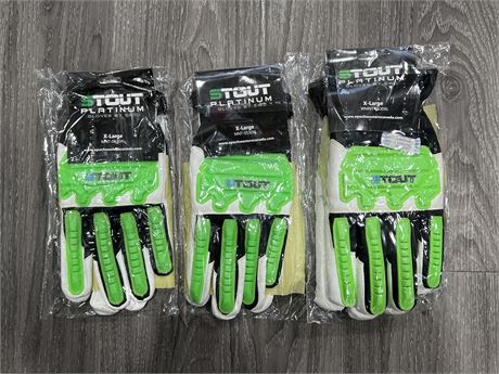3 NEW PAIRS OF STOUT PLATINUM HEAVY DUTY GLOVES - SIZE XL