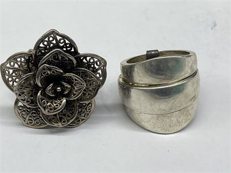 925 ROSE SILVER FILIGREE RING & 3 IN ONE SILVER RING SZ. 8
