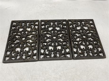 3 CAST IRON WALL HANGING GRATES 6”x10”