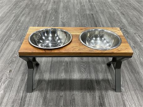 WOOD / METAL ELEVATED DOG FOOD STAND (27”x14”)