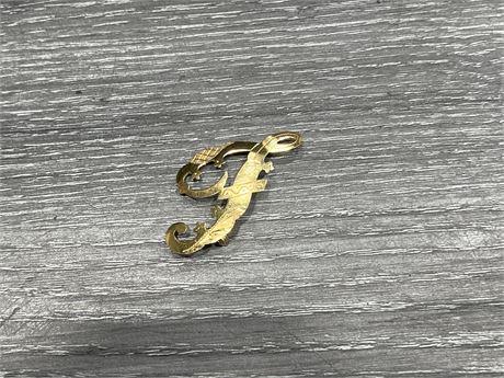 18K GOLD (MARKED 750) INITIAL “F” BROOCH - 2” (2.2G)