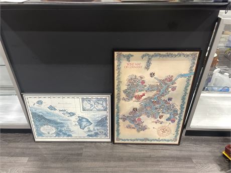 2 VINTAGE FRAMED MAPS - LARGEST ONE IS 20”x30”