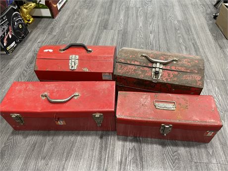 4 RED TOOL BOXES & CONTENTS