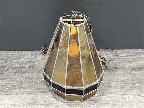 VINTAGE STAINED GLASS HANGING LAMP (14”)