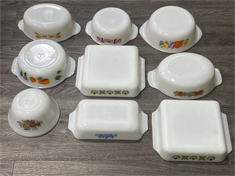 9 VINTAGE FIREKING DISHES - EXCELLENT COND.