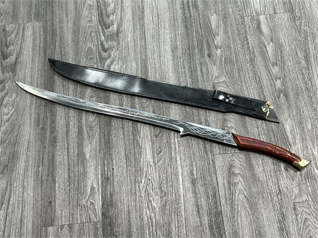 DECORATIVE STAINLESS STEEL SWORD W/SHEATH - HAS SOME DAMAGE (39”)