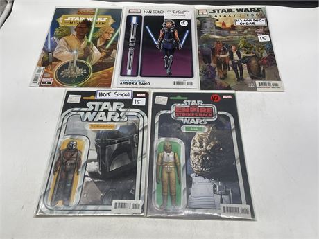 5 ASSORTED STAR WARS COMICS SOME VARIANT COVERS, 1ST APPEARENCES & 1ST ISSUES