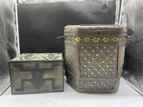 AFRICAN INSPIRED WOOD BOX (8”x12”) & LARGE WICKER BOX (16”x16”)
