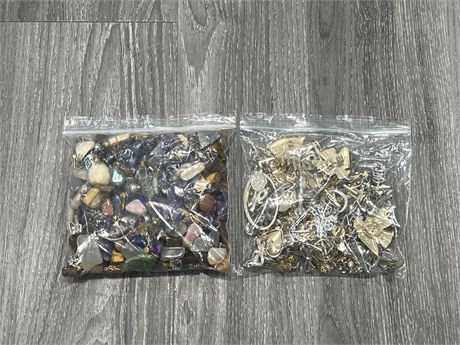 2 BAGS OF POLISHED STONE JEWELRY & JEWELRY FINDINGS
