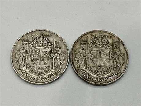 1940 & 1952 FIFTY CENT SILVER COINS