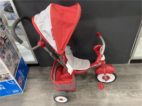 RADIO FLYER TRICYCLE WITH CANOPY AND ADULT PUSH HANDLE