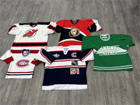 5 NHL JERSEYS - SOME W/STAINS