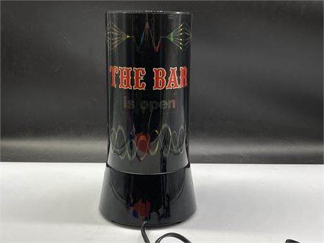 VINTAGE THE BAR IS OPEN REVOLVING MOTION LAMP (12”)