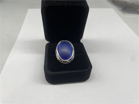 LARGE 925 STERLING SILVER WITH BLUE STONE RING