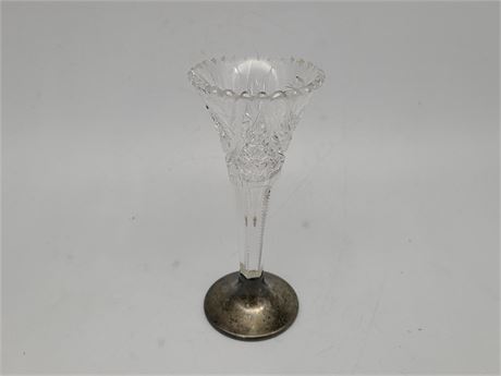 STERLING SILVER ORNATE CRYSTAL FLUTED VASE 8” TALL