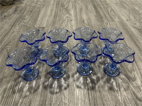 8 BLUE ICE CREAM BOWLS - MADE IN ITALY 5” TALL 5” DIAMETER