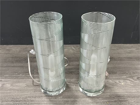2 GLASS TABLE LAMPS 16” TALL