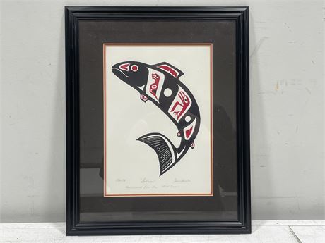 SIGNED FRAMED FIRST NATIONS SALMON PRINT (12”x16”)