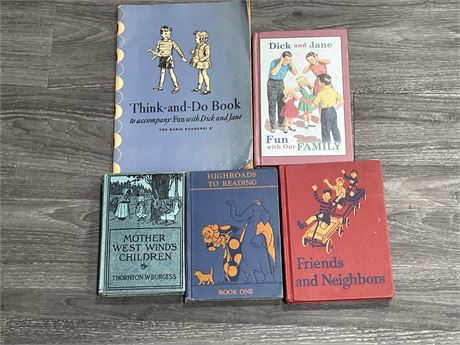 5 VINTAGE CHILDREN'S BOOK SCHOOL READERS DICK & JANE