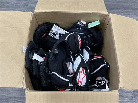 BOX OF NEW BIKING PROTECTIVE GEAR - ASSORTED SIZES