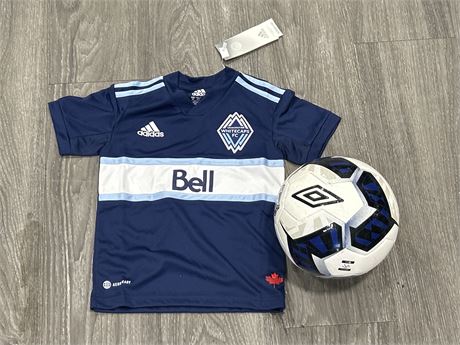 NEW W/TAGS TODDLER SIZED WHITECAPS JERSEY & SMALL SOCCER BALL