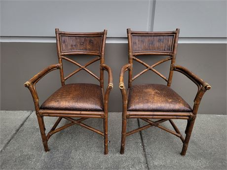 2 LEATHER RATTAN CHAIRS