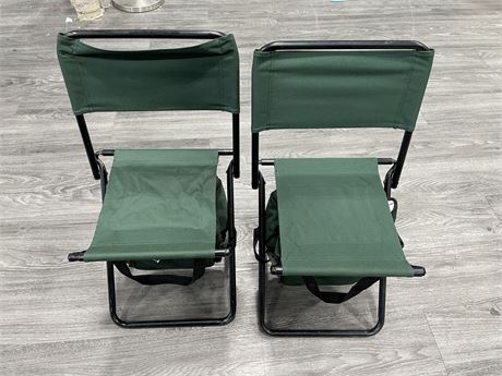 2 FOLDING GREEN CHAIRS WITH COOLERS UNDER