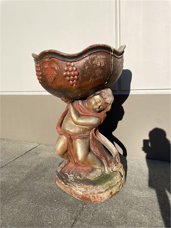 4FT SOLID WOOD CUPID PLANTER (BOWL DIAMETER 30” - CRACKED - EASY FIX)