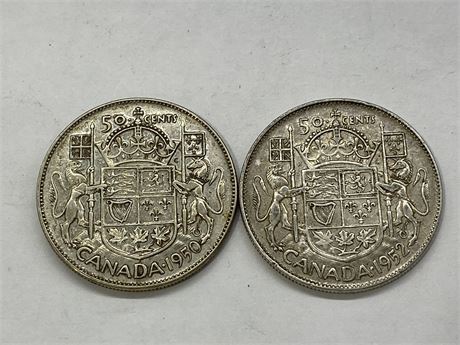 1950 + 1952 SILVER 50 CENT COINS