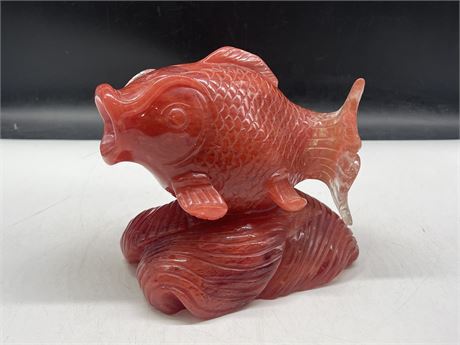 RARE RED JADE VINTAGE KOI FISH - HAND CARVED - APPRX 4/5 POUNDS