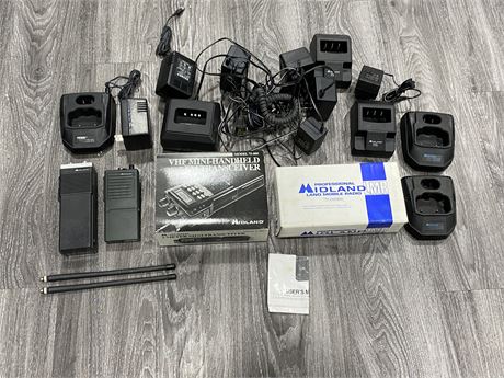 MIDLAND MOBILE RADIO, VHF TRANSCEIVER, RADIOS & MISC CHARGERS
