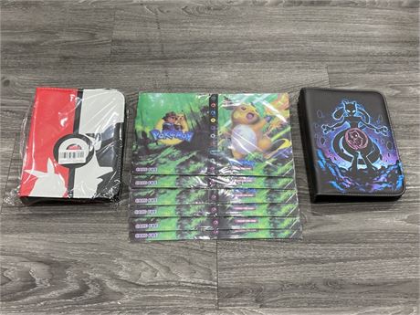 2 NEW POKÉMON EMPTY CARD BINDERS & 6 NEW SHEETS OF CARD HOLDERS