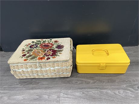 2 VINTAGE SEWING BOXES - 1 WITH CONTENTS