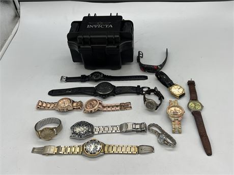 LOT OF WATCHES FOR PARTS OR REPAIR & INVICTA WATCH CASE