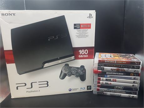 PS3 CONSOLE W/BOX & 10 GAMES - EXCELLENT CONDITION