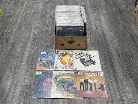 BOX OF MISC RECORDS - MOSTLY COUNTRY - CONDITION VARIES