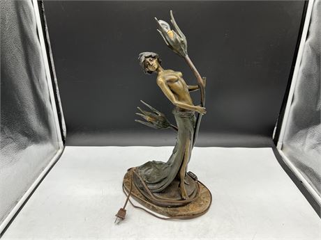 VINTAGE BRONZE LAMP SIGNED “CHIPARUS” - VERY HEAVY (19” tall)