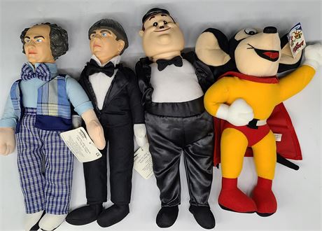 4 SOFT CHARACTER DOLLS (The 3 stooges and Mighty Mouse) 15.5"Tall