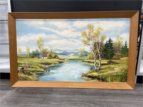 LARGE SIGNED OIL ON BOARD PAINTING 47”x28”