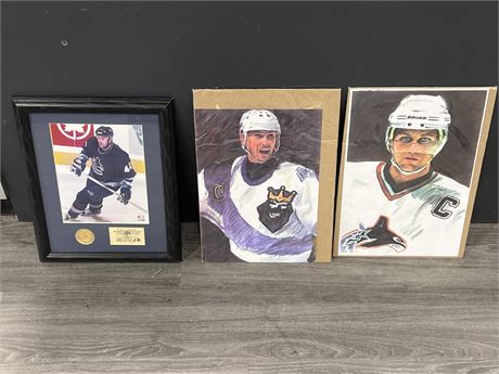 3 NHL PICTURES INCLUDING FRAMED BERTUZZI PICTURE (13”x16”)