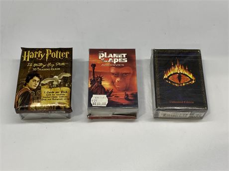 3 COLLECTOR CARD SETS (Harry Potter, Middle Earth, Planet of the Apes)