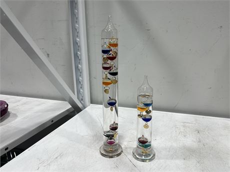2 GALILEO GLASS THERMOMETERS (Tallest is 18”)